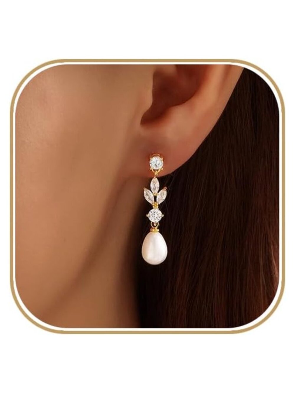 14k Gold Plated Pearl Drop Earrings Diamond Wedding Women's Jewelry
